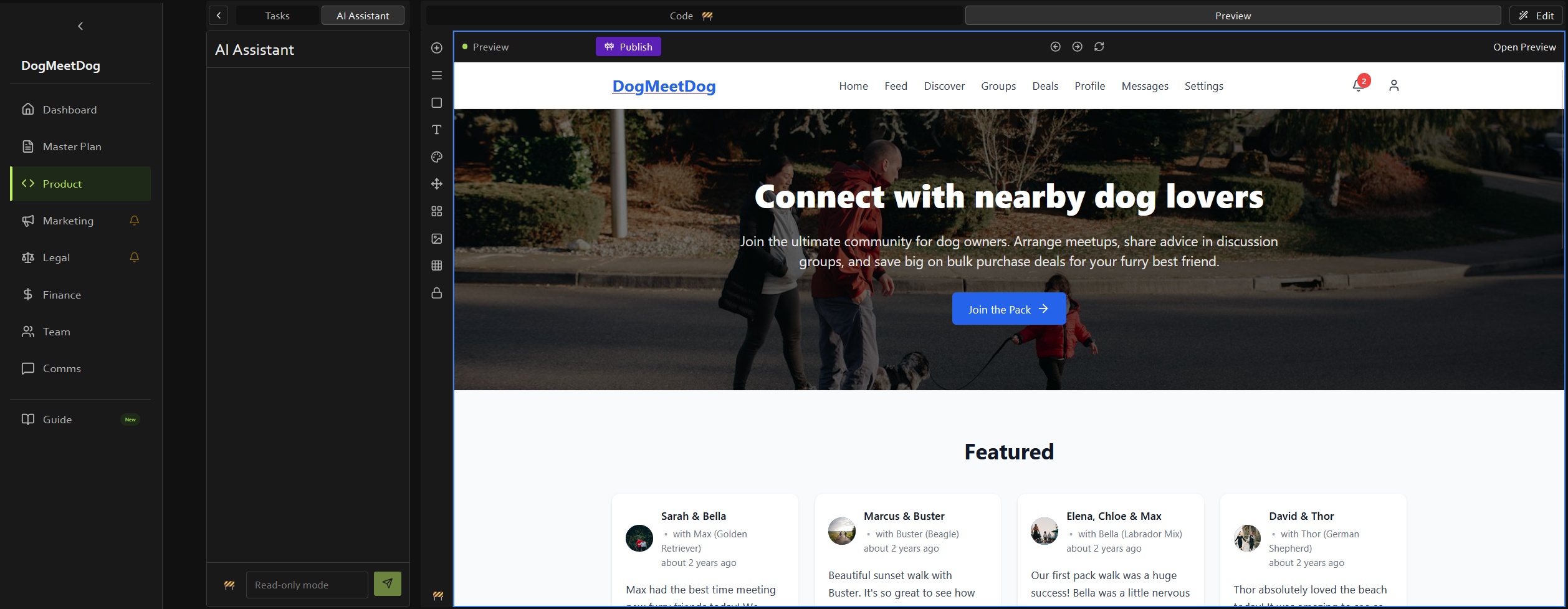 Venturee dashboard interface