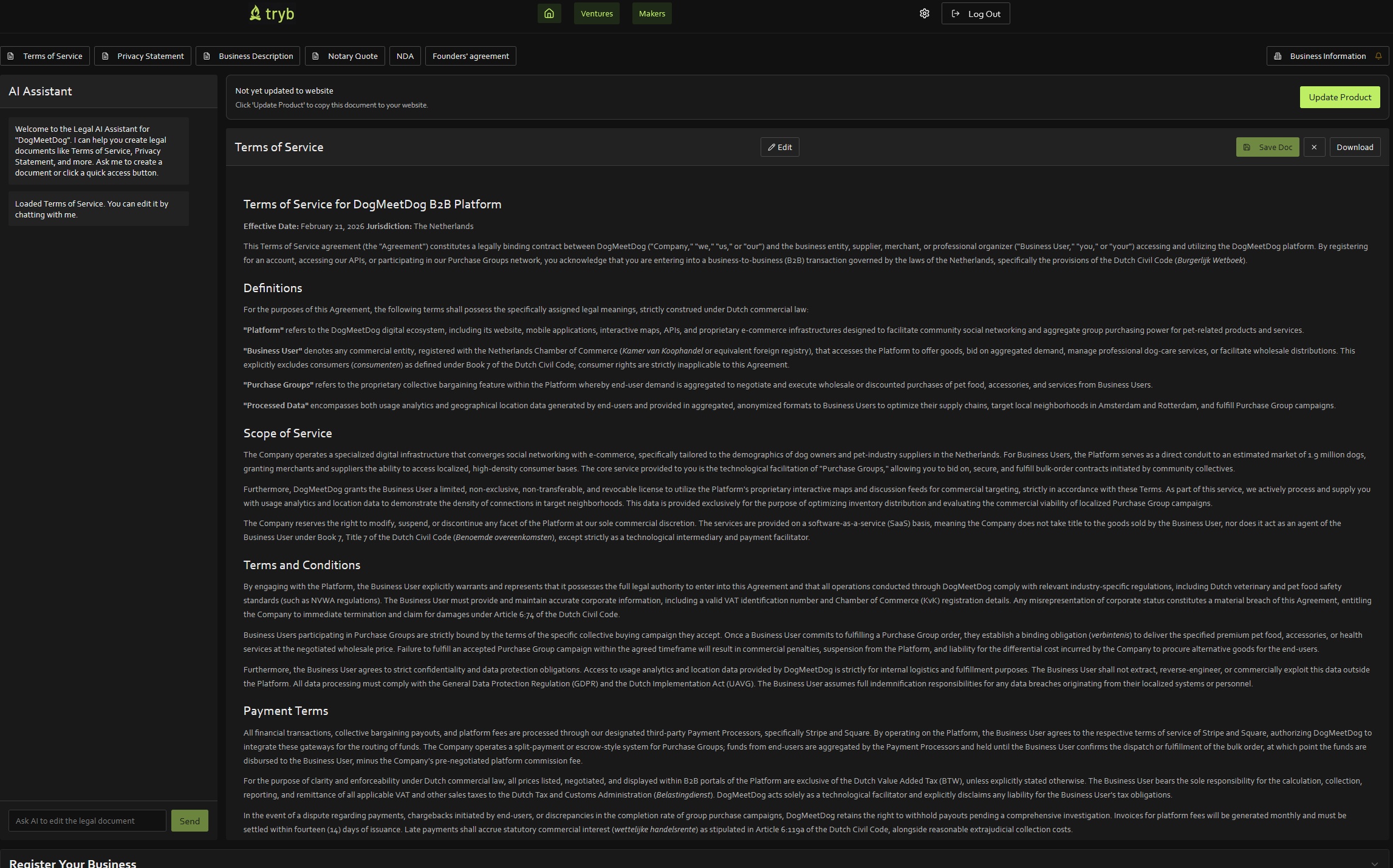 Legal documents interface