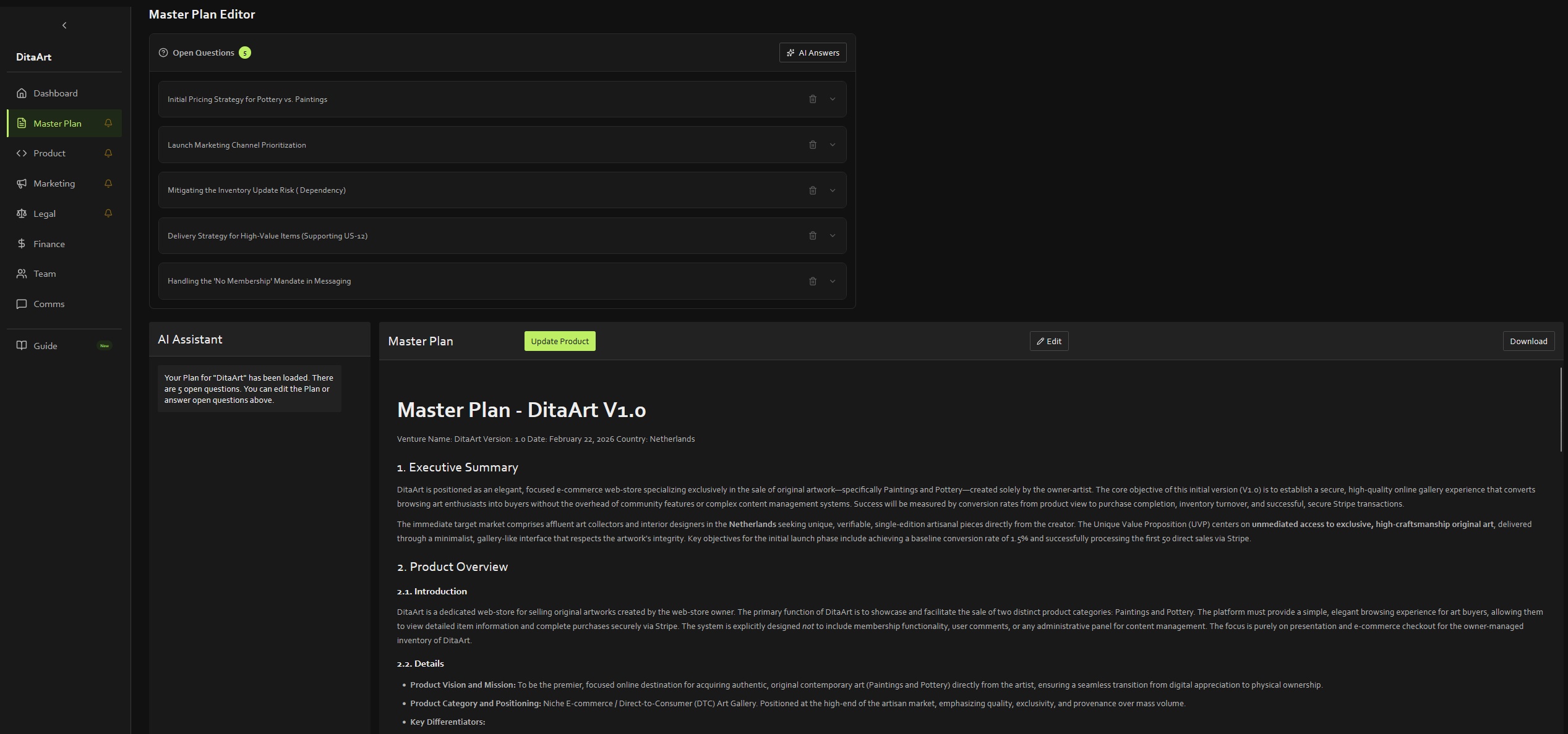 Master plan document editor